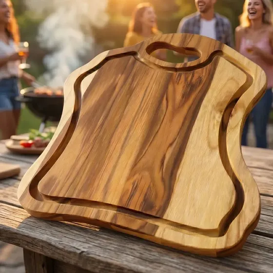Tábua Churrasco Grande 45x40 de Madeira Rústica para Cortar Carne, Tábua de Corte para Cozinha, Churrasco, Petiscos e Servir