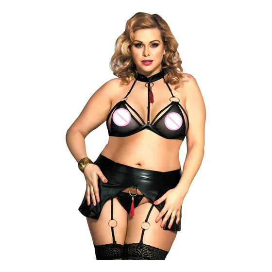 3 Pcs Soutién + Tanga + Portaligas Lencería Sexy Xl 2xl 3xl