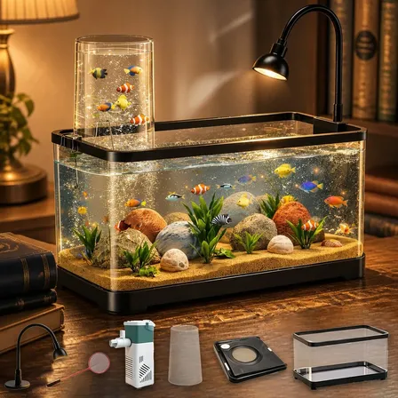Aquário Vácuo 48l 55×30×29cm P/ Aquarismo C/ Led E Bomba Branco 127/220v