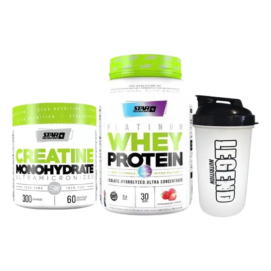 Star Nutrition Whey Protein Frutilla 907g Creatina 300g Vaso