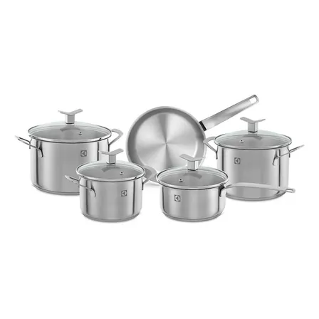 Electrolux Jogo De Panelas Em Inox Com 5 Peças Design Com Fundo Triplo Aço Inoxidável