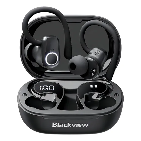 Auriculares Inalámbricos Blackview Airbuds60 Nc Deportivos Color Negro Luz Azul