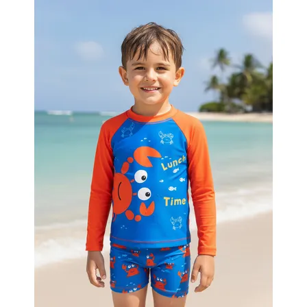 Conjunto Praia Bebe Infantil Personagem Proteção Uv 1a8anos Siri Laranja Tam 6 Veste De 5 A 6 Anos