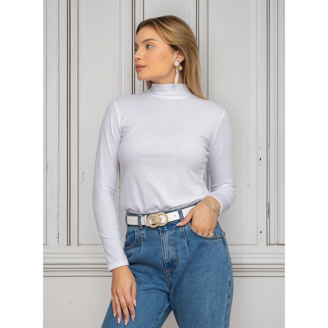 Blusa Feminina Manga Comprida De Frio Gola Alta Canelada Blusa Feminina Manga Comprida De Frio Gola Alta Canelada
