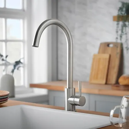 Torneira Para Cozinha Bancada 304 Aço Inox Torneira Gourmet Prateado Escovado