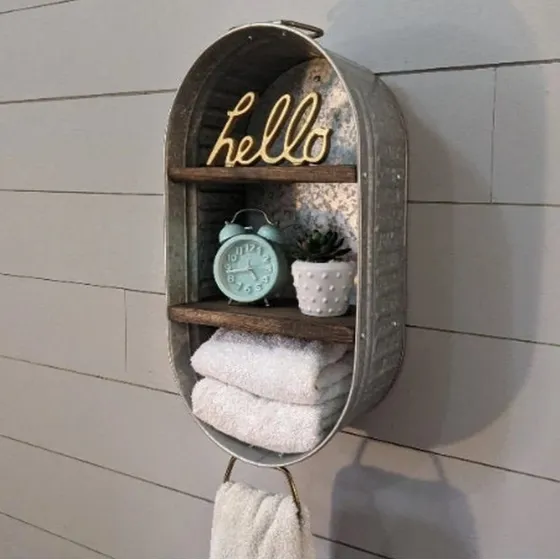 Decoracion Pared Baño Un Estante Granja Rustico Cuarto Una