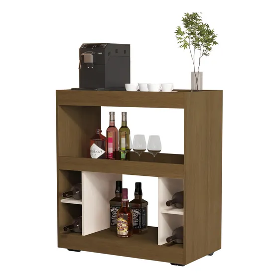 Aparador Buffet Bar Adega Cantinho Do Café Egeo Com Rodizios Canela/off White- Shark Moveis