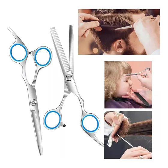 Set 2 Tijeras Profesional Corte Pelo Filo Navaja+ Desmechado