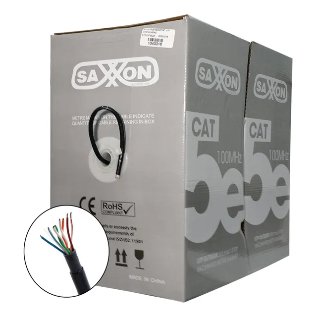 Bobina Cable Utp Saxxon 100% Cobre Cat5e 305m Negro Exterior