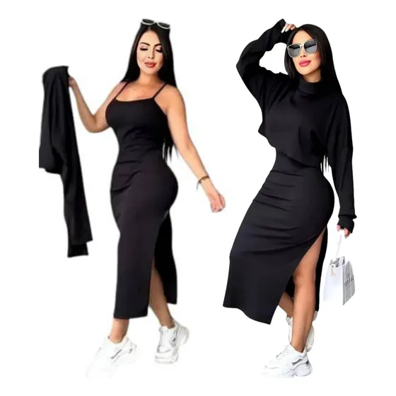 Conjunto De Vestido Más Chaqueta Para Dama, Set De 2 Piezas