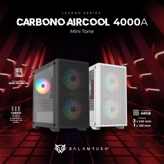 Gabinete Gamer Rush Balam Mini Torre M-atx Carbono Aircool Color Blanco