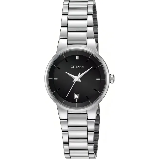 Reloj Citizen Classic Original Con Fechador Eu6010-53e Color de la correa Plateado Color del bisel Plateado Color del fondo Negro