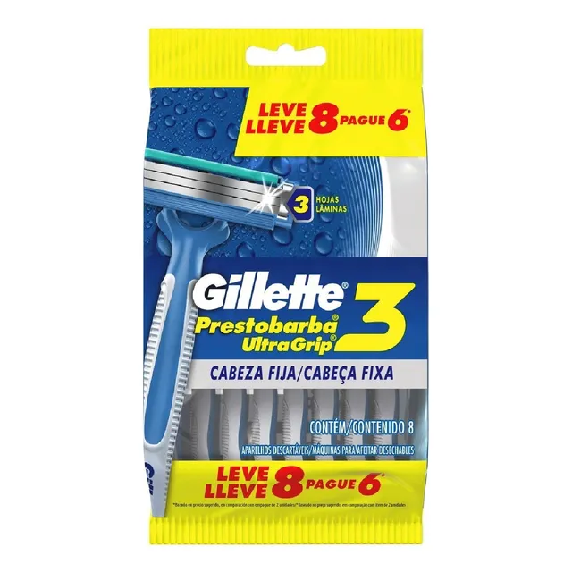 Rastrillos Gillette Prestobarba Ultragrip 3 X8 Unidades 3 hojas desechable