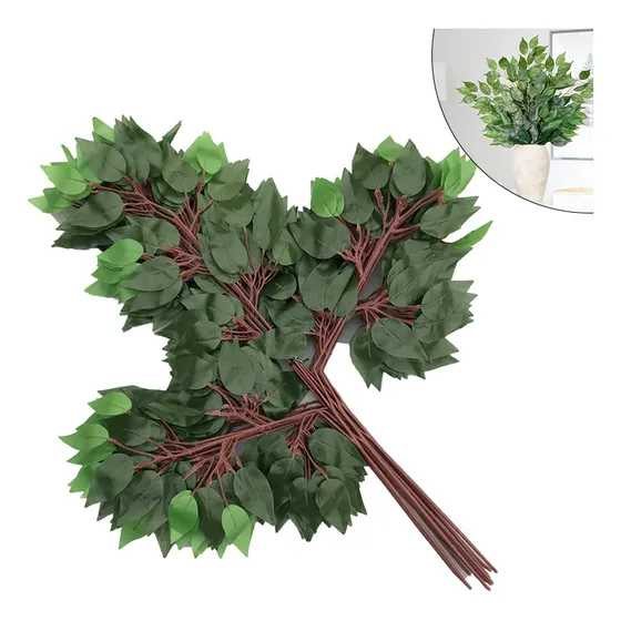 Set 12 Hojas Ramas Artificial Verde Follaje Ficus Decoración