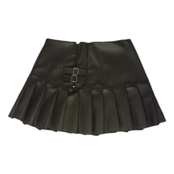 Pollera Minifalda Tableada Cuerina Engomada Con Hebillas