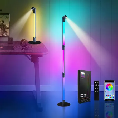 Luminaria De Chao Rgb Led Luczeng Tamanho Ajustável Para Quarto Sala Jantar Casal Infantil Juvenil Em Pé Piso Me Lâmpadas De Pé Com App Bluetooth Preto