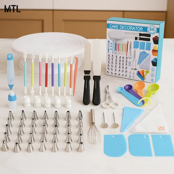 Kit De Repostería Pastelería Profesional MTL 66 Piezas Con Picos Manga Pastelera Espátulas Estecas Plato Giratorio Para Decorar Tortas Cupcakes Postres Galletas Dulces