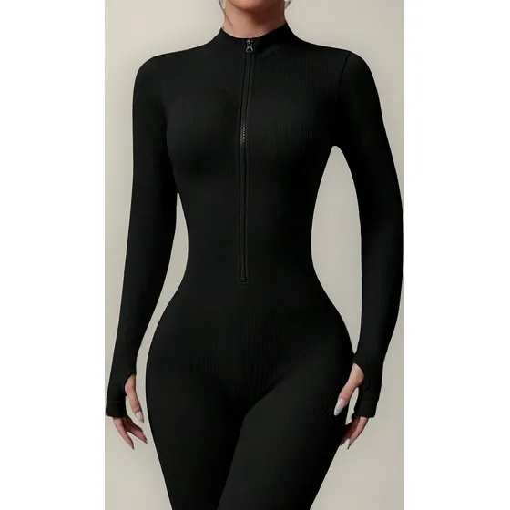 Catsuit Deportivo Rib Con Efecto Push Up Negro M/l