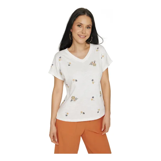 Playera Mujer Casual Blanca Bordada 906-66