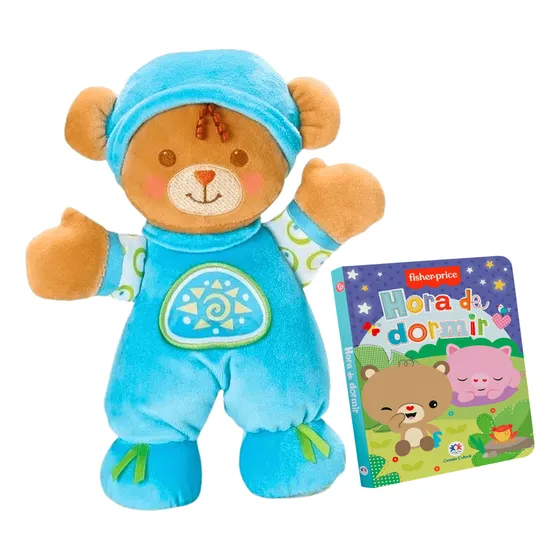Kit 1 Pelúcia Primeiro Urso Chocalho + 1 Livro Hora Dormir
