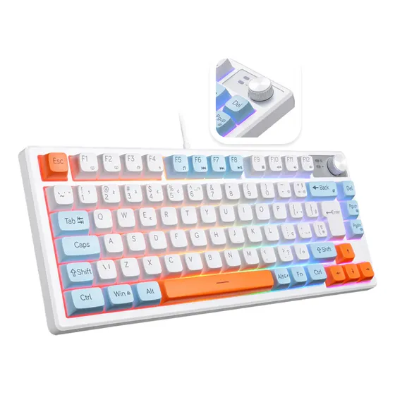 Teclado Gamer Iluminado Led Branco 75% Semi Mecânico Com Fio