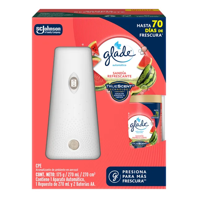 Aromatizante Automático Glade Sandía Refrescante Hasta 70 Días Aparato y Repuesto de 175g