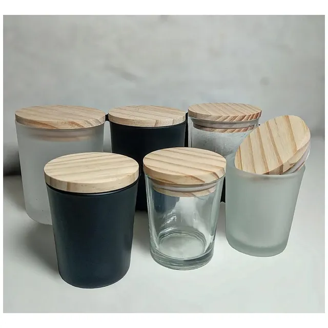 Vaso Vela Vidrio Transparente Tapa Madera 100ml Pack X3