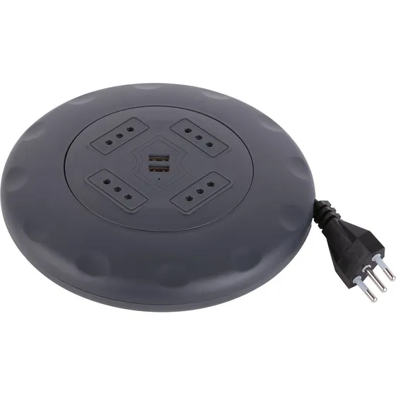 Alargador Retractil 4 Tomas 5 M + 2 Usb Negro