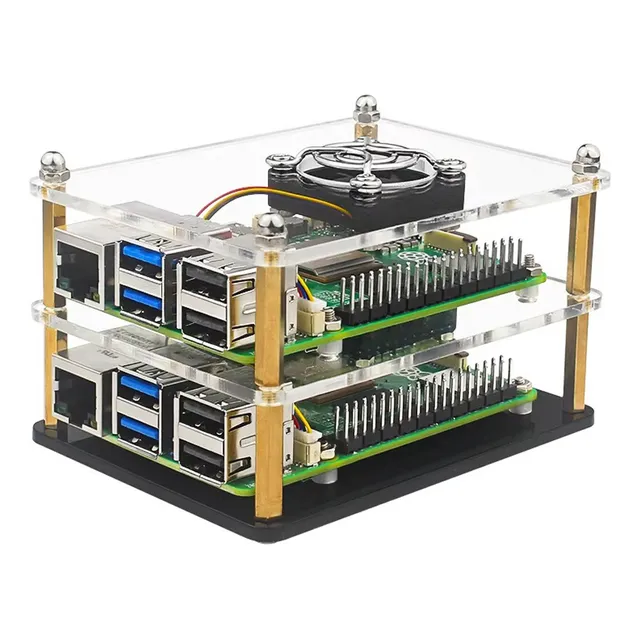 Protector De Acrilico Para 2 Raspberry Pi 5 + 2 Ventiladores