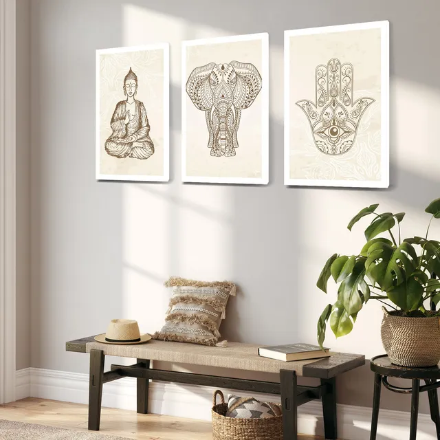 Cuadros X3 Buda Mano Hamsa Marco Impreso 45x30cm Decofactory