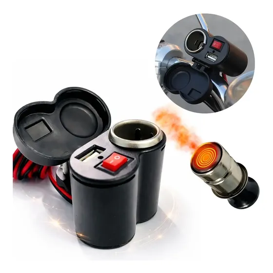 Tomada Moto 12v 2 Em 1 Usb E Isqueiro Impermeável Com Tampa — foto 2