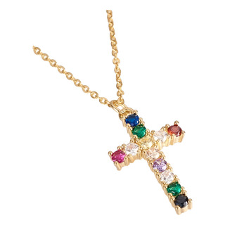 Collar De Acero Inoxidable Cruz Zirconias Color Rainbow Collar De Acero Inoxidable Cruz Zirconias Color Rainbow