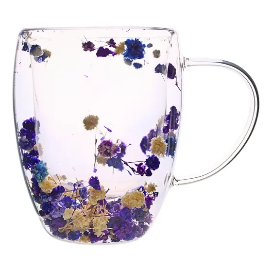 Tazas Mug Doble Pared Con Flores Eternas Para Café O Té Color Lila