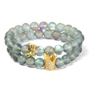 Pulseras Para Pareja Distancia Corona Piedra Tornasol Set Pulseras Para Pareja Distancia Corona Piedra Tornasol Set