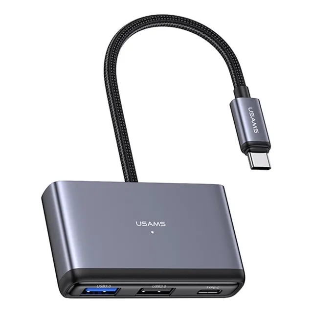 Hub Tipo-c 4 En 1 Usams Sj627 Multipuerto Portable 60w Gris Oscuro