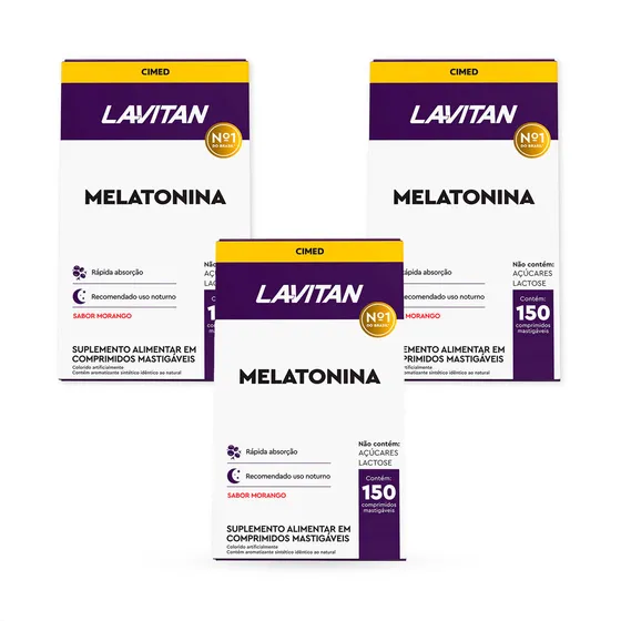 Kit 3 Cxs Lavitan Melatonina 150cp Morango (450cps) Cimed