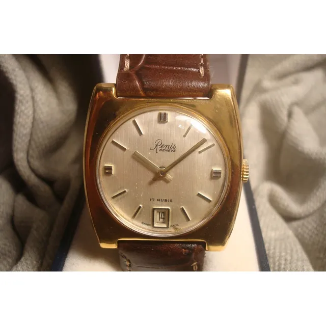 Hermoso Reloj Renis Antiguo Hombre 1960 Oro Plaque 18k Joya!