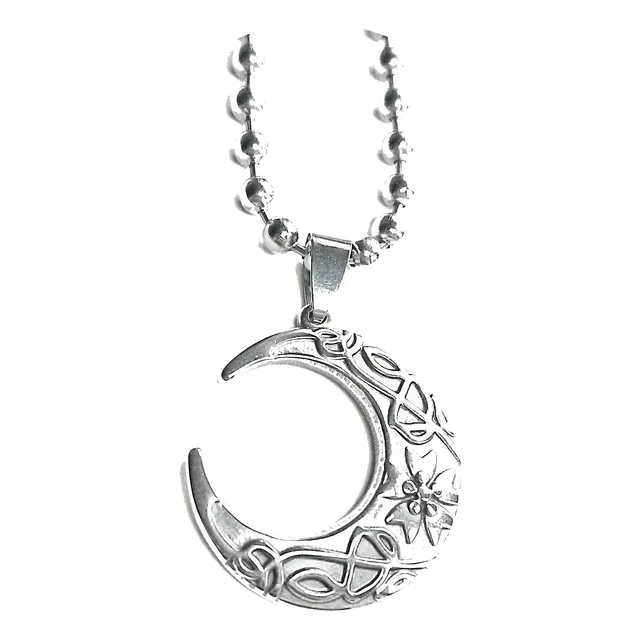 Dije Media Luna Celta Amuleto Femenino Acero Premium +cadena