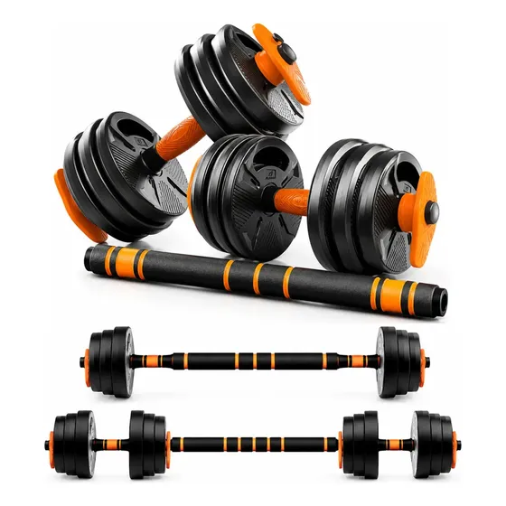Set 20 Kg Mancuernas Y Barra Newgen Premium Naranja