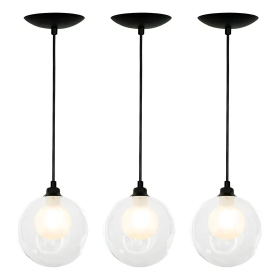 Kit 3 Lustres Pendentes Harmony Bolinha Preto 127/220v