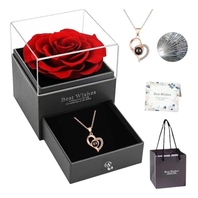 Presente De Rosa Eterna Colar De Coração Esposa/namorada/mãe Presente De Rosa Eterna Colar De Coração Esposa/namorada/mãe