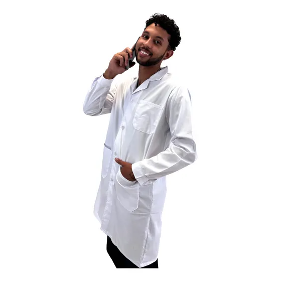 Túnica Unisex Médica Blanca Con Tres Bolsillos