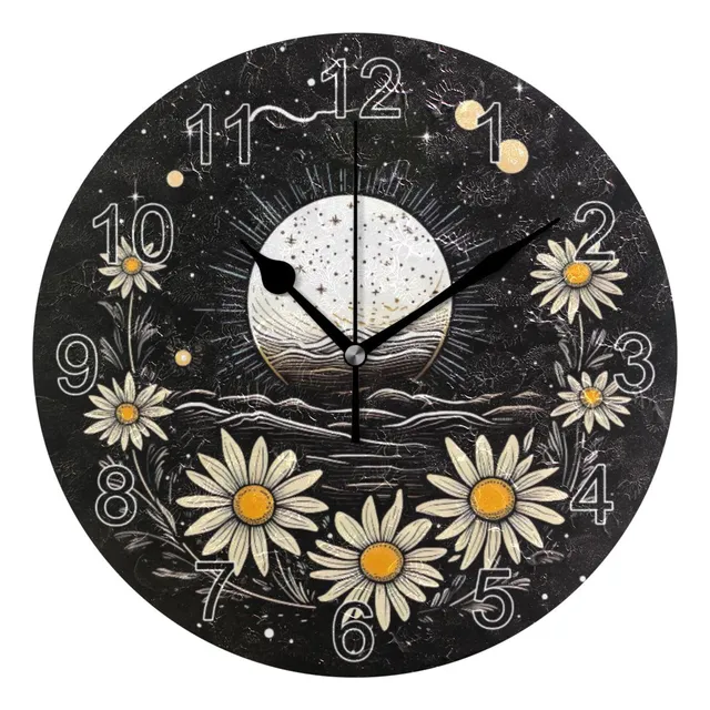 Reloj Luna Margarita Flor Boho Pared Baño Silencioso Tictac