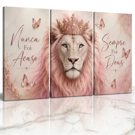 Quadros Decorativos Leão Judas Rosa Coroa Borboletas Rosa-chiclete