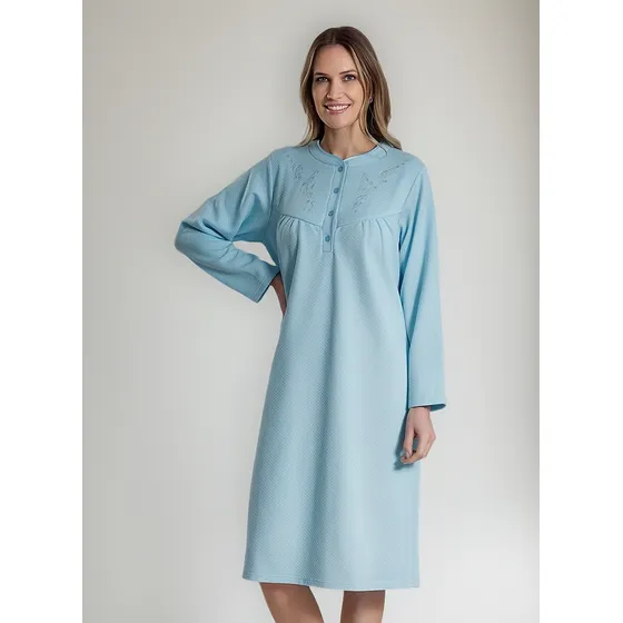 Pijama Mujer Camisa Algodón Texturizado Bordado Dama Botones