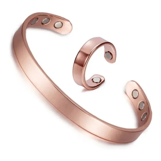 Pulseira Cobre Puro 100% - Magnética - Lisa - Unissex + Anel