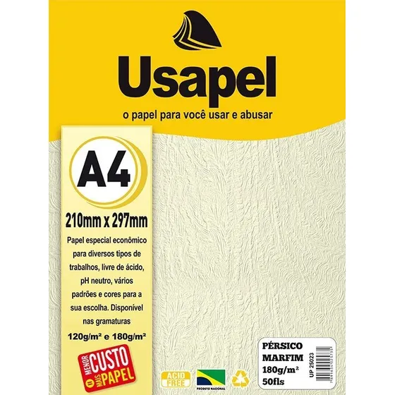 Papel Persico A4 Marfim 180g Pct 50fls Usapel