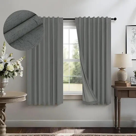Cortina Blackout Opaca 100% 2 Paños 160x108 cm Lino Termica Oscurecimiento Total Para Dormitorio Salon Roller Facil Instalacion Ahorro Energia Temperatura Ambiente Premium Color Gris AZ Aura Zeus