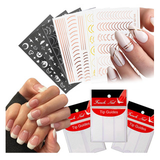 Stickers Para Uñas Decoraciones Francesa Línea Oro/plata Stickers Para Uñas Decoraciones Francesa Línea Oro/plata