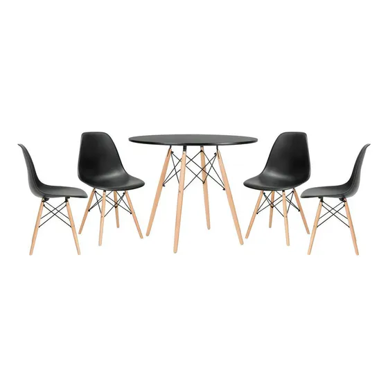 Kit Mesa Eames 90 Cm Preto 4 Cadeiras Eames Wood Cor Da Tampa Mesa Preto Com Cadeiras Preto